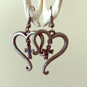 Turquoise Cross in Heart Earrings